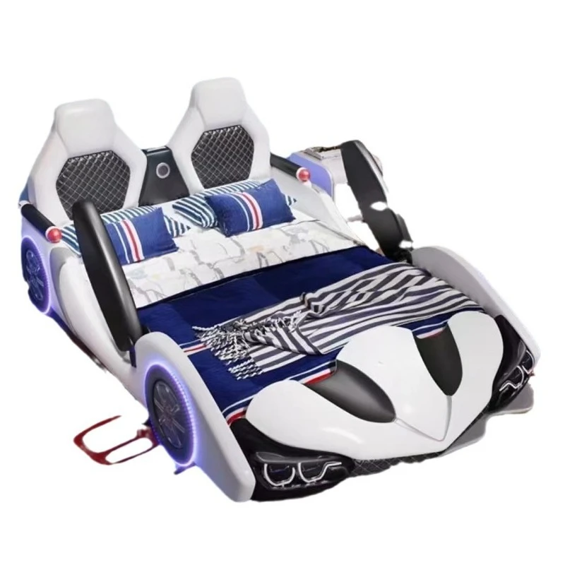Creative car cartoon with guardrail single sports car leather bed