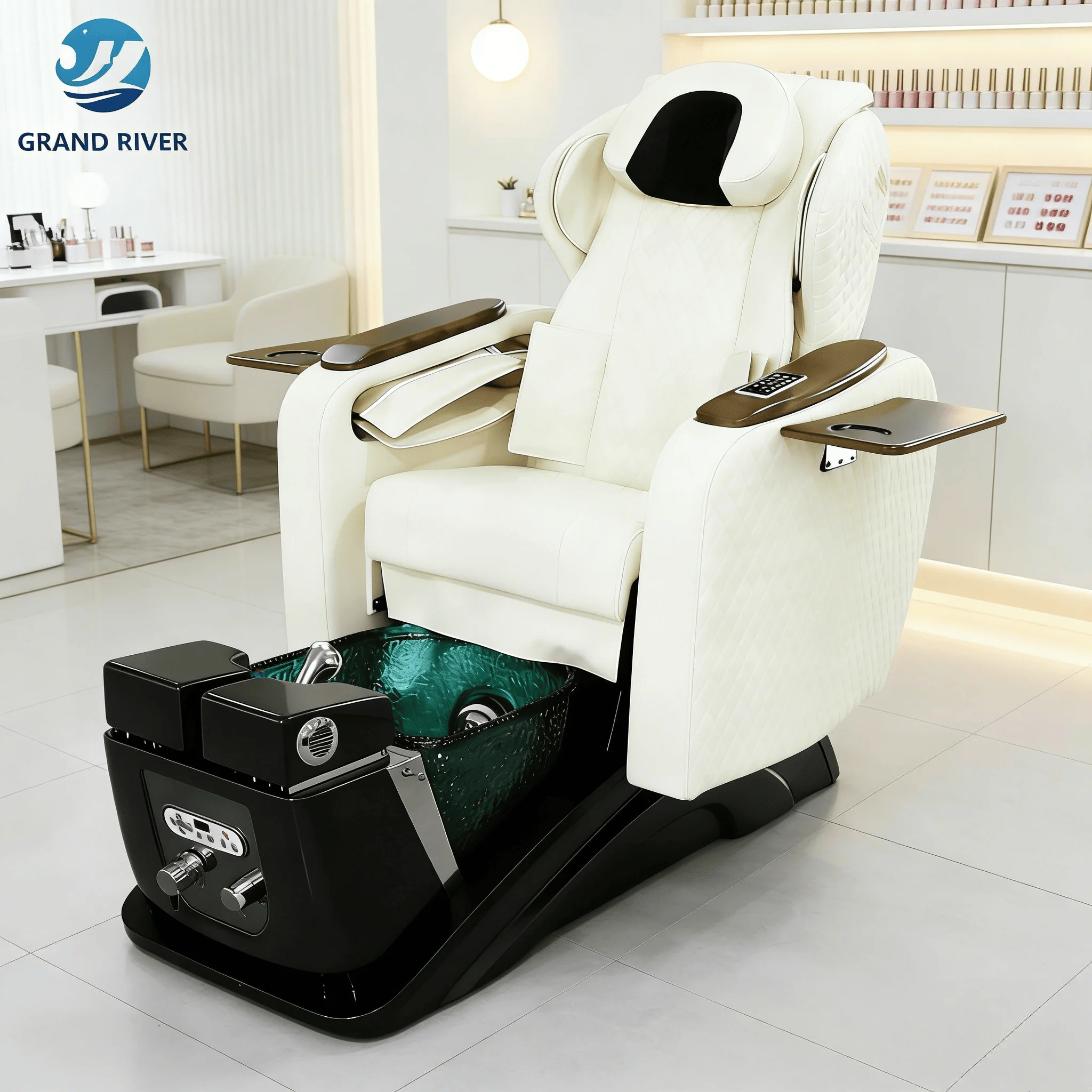 Professional Luxury Knead Massage Foot Spa Chair Pedicure Chairs High Back Fiberglass Basin Pedicure Station With Led