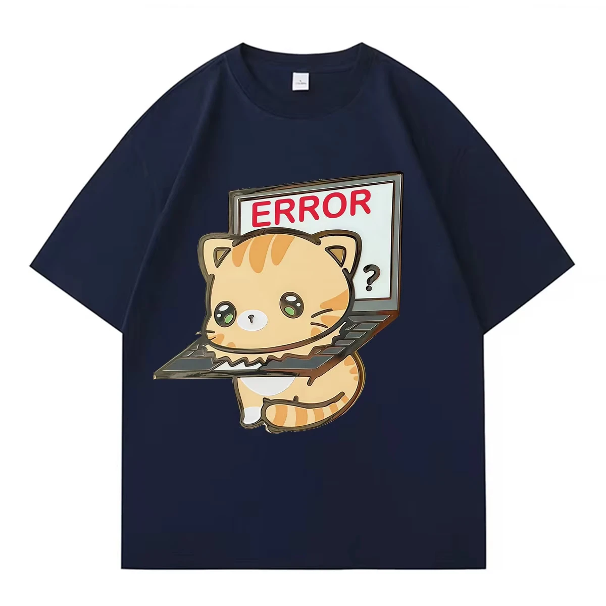 A Cat That Persists in Work Error Mens Womens Hip Hop Y2K T Shirt Casual Hip Hop Tee O-Neck Cotton Loose Short Sleeve Streetwear
