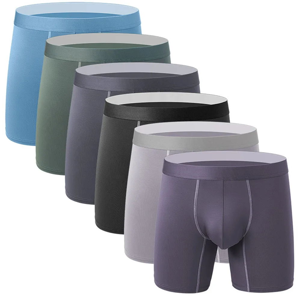 Lengthened Boxer Mens Boxer Briefs Hotel Applicable Medium Stretch Polyester Fabric Home And Sleep Use Solid Pattern