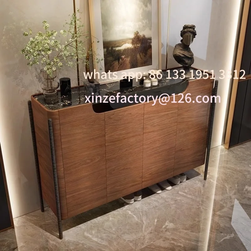 

Customizable French light luxury solid wood entrance shoe cabinet integrated villa foyer marble locker mediumdecorative cabinet