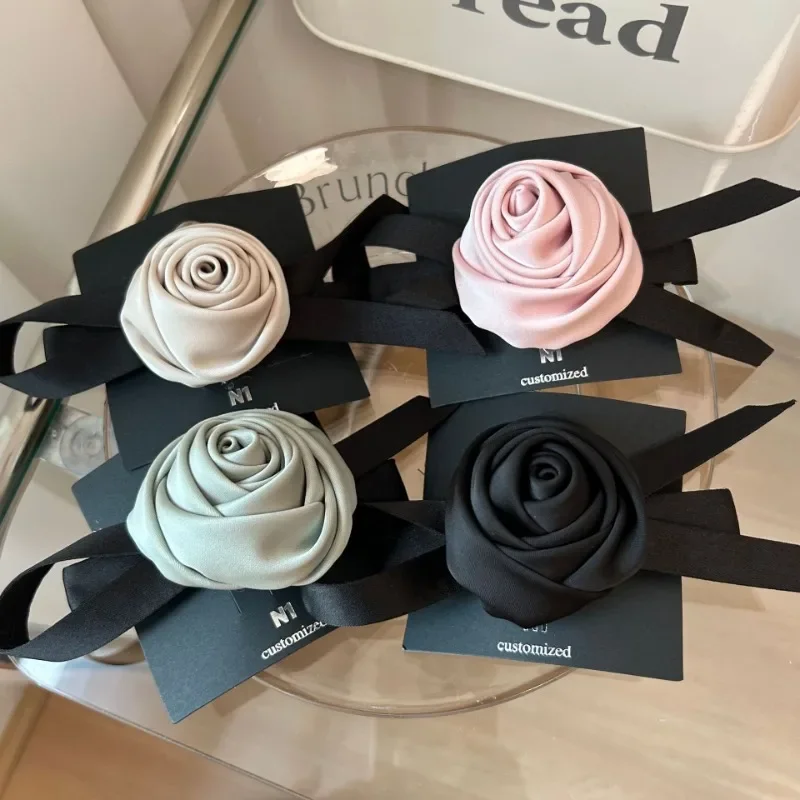 Korean Fashion Rose Flower Hair Clips Temperament Spring Clip Female Hairpins Bow Ponytail Hairpiece Hair Accessories Headwear