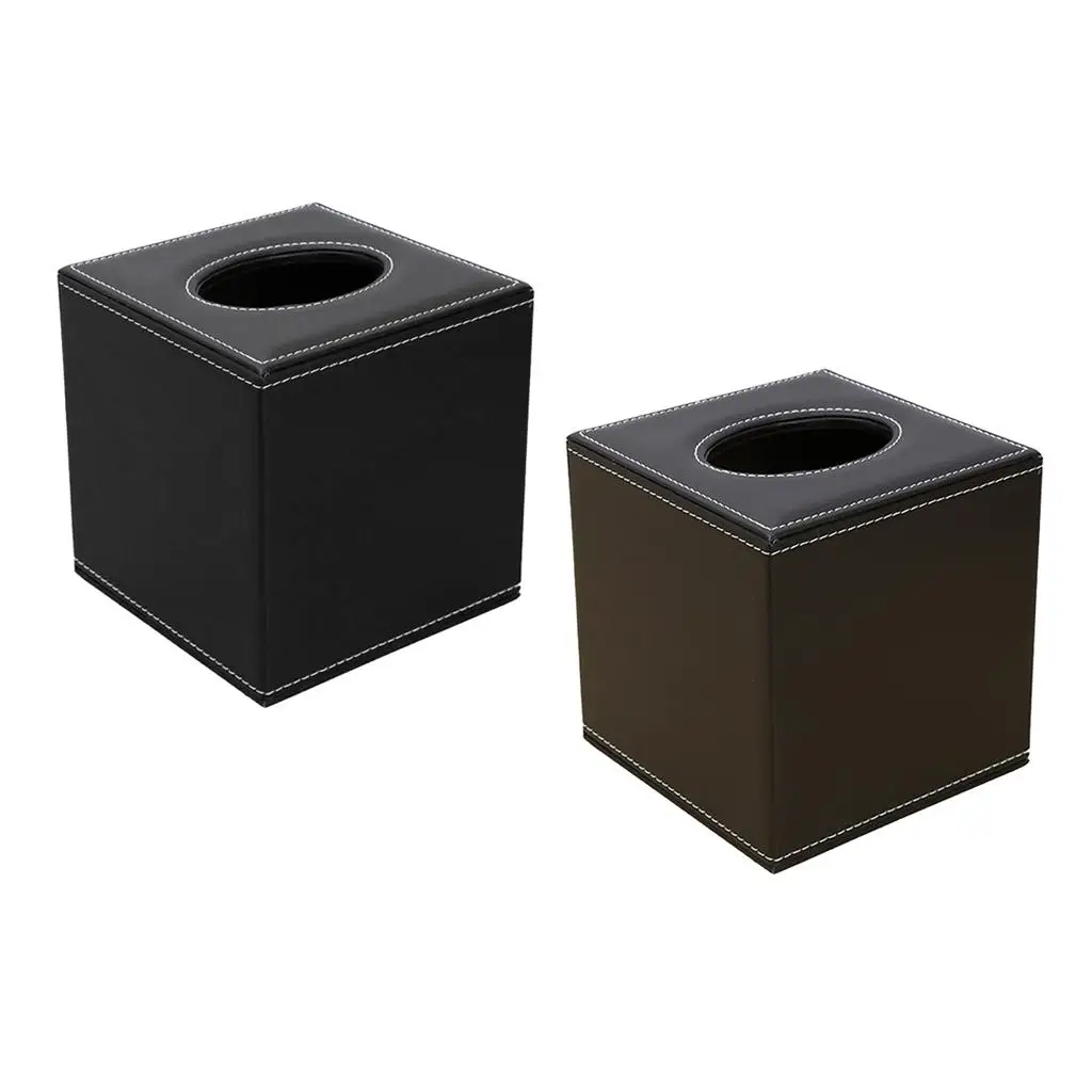 Square Countertop Tissue Box Holder Paper Napkin Box Cover PU Leather