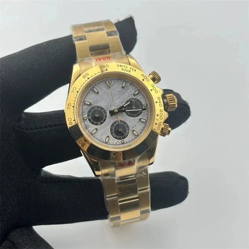 VK63 นาฬิกามัลติฟังก์ชั่น Chronometer PANDA Di สีเขียวทอง Di Bing Blue Di QUARTZ Chronometer นาฬิกาขนาด 40 มม.สีเขียวส่องสว่าง DIY