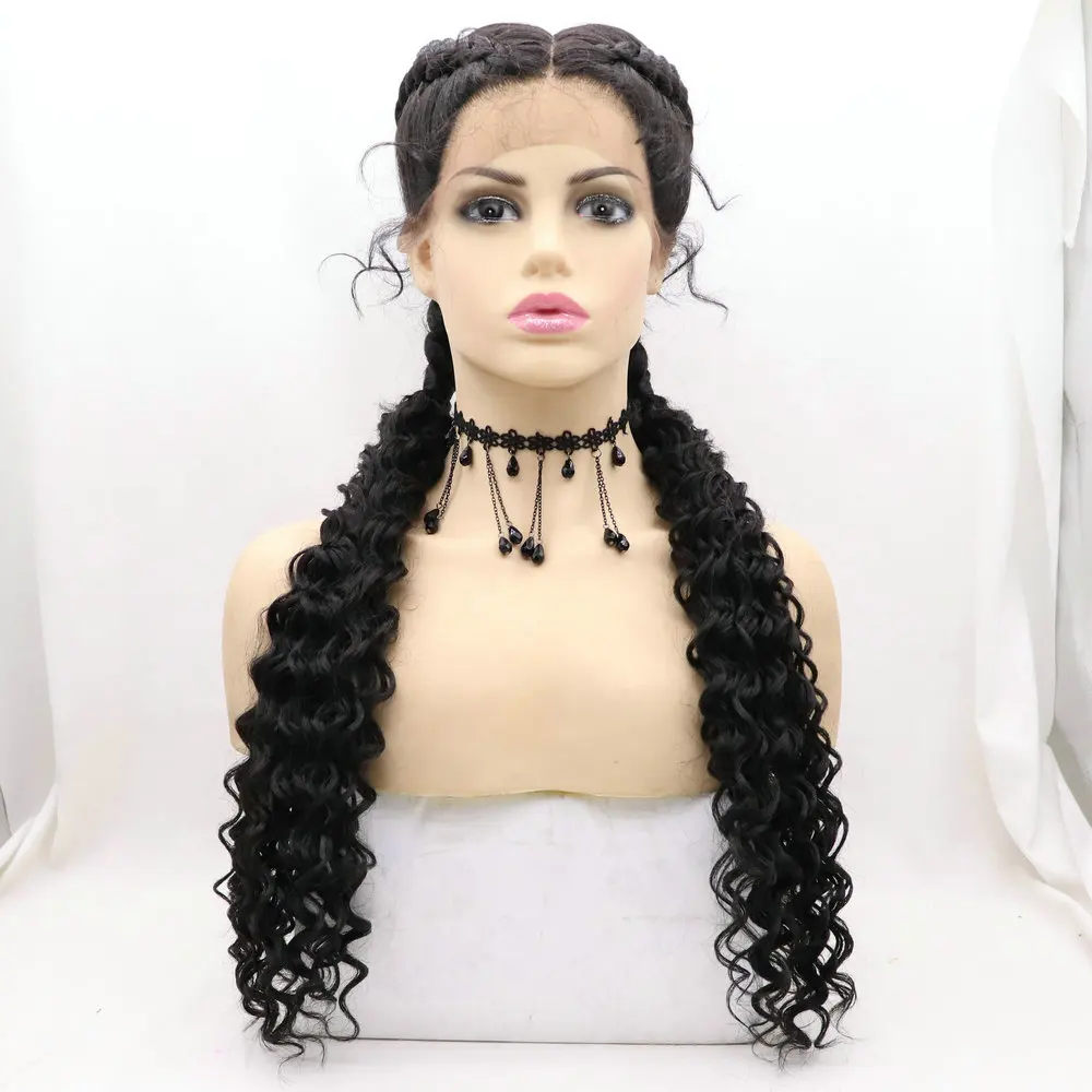 

Melody Synthetic Lace Front Wigs 2x Double Twist Braided Curly Ends Mixed Brown/ Brown Blonde/ Blonde/ Wine Red Color for Women