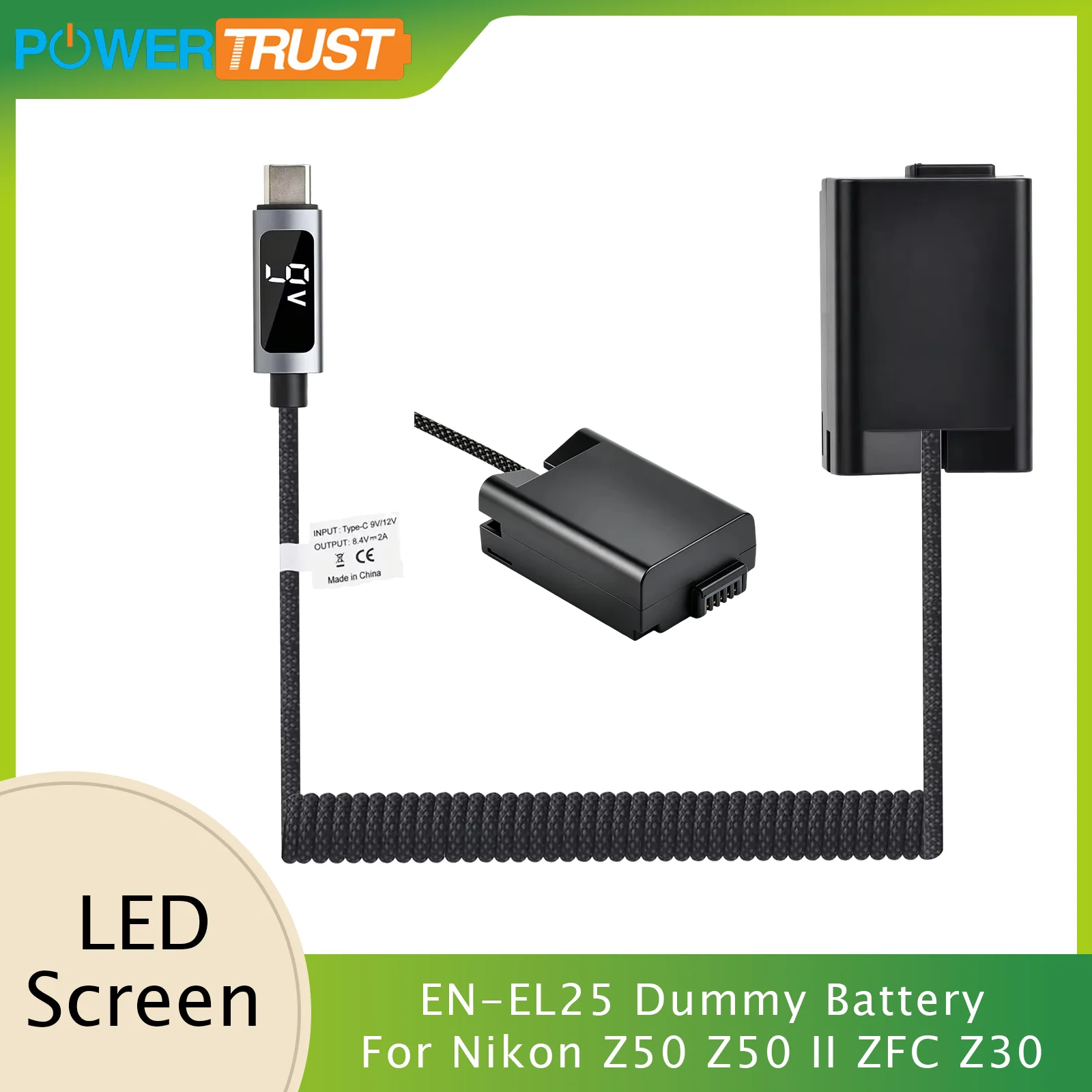 PowerTrust LED Screen ENEL25 Dummy Battery EN EL25 EN-EL25 Dummy Bateria for Nikon Z 30 Z 50 II Z FC Z 50 Overcharge Protection