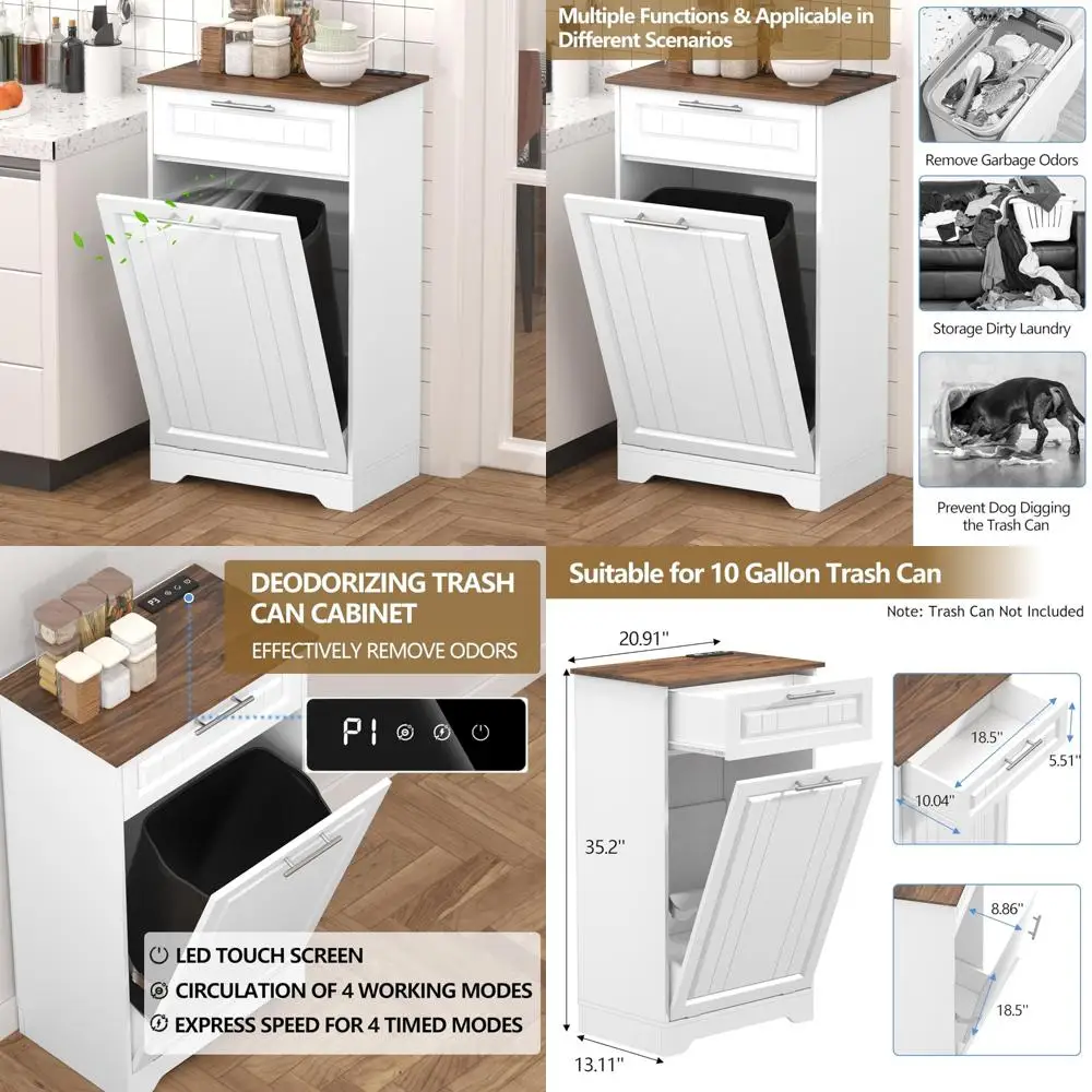 

Кухонный шкаф для мусорного бака емкостью 10 галлонов, деревянный дизайн, наклонный, для легкого доступа, функция дезодорации, ящик для хранения,