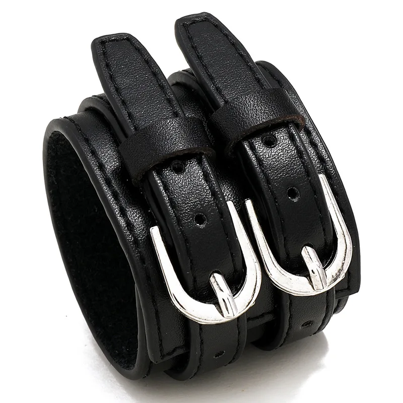 Fashion Male Genuine Leather Bracelet Friendship Big Wide Bracelet Men Women High Quality Buckle Adjustable Gothic Punk Jewelry