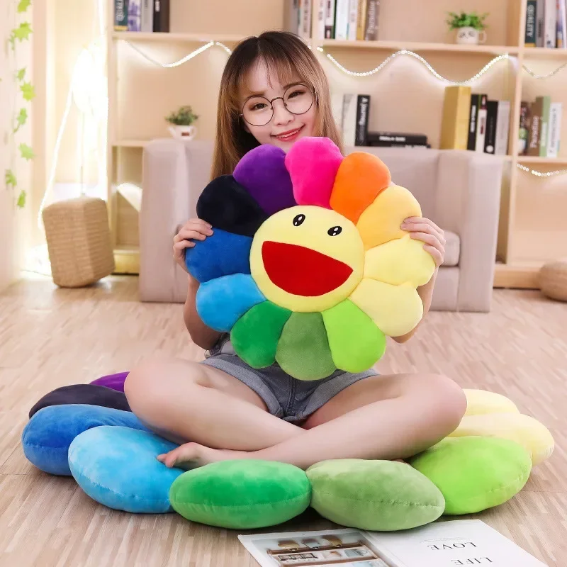 43cm Kawaii Smile Face Sunflower Sun Flower Stuffed Plush Toy Cushion Mat Hold Pillow Home Bedroom Auto Decor Doll Girls Gift