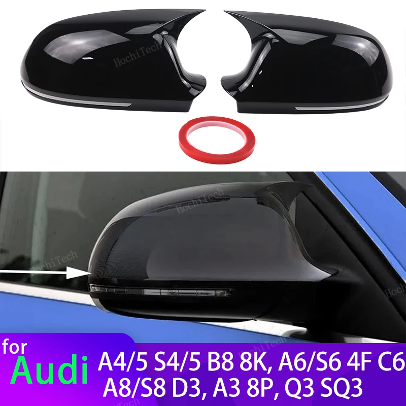 For Audi A4 S4 A5 S5 B8 8K, A6 S6 4F C6, A8 S8 D3, Q3 SQ3 2012-2015, A3 8P Black Horn Add on Side Rear View Mirror Cap Cover