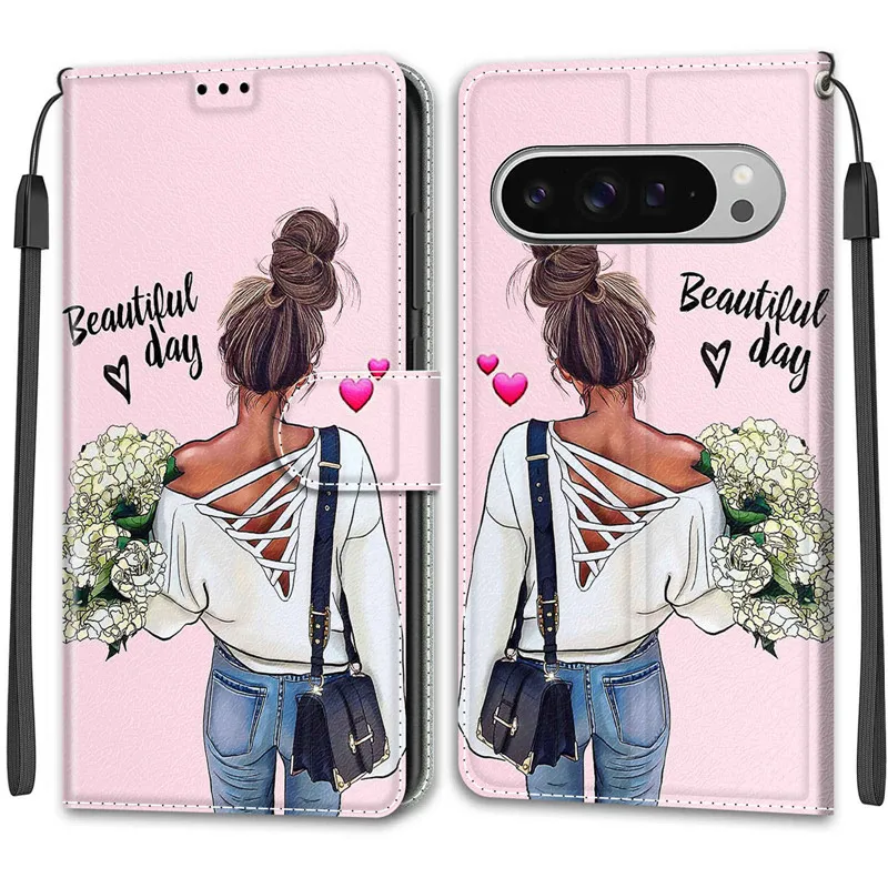 Flower Pattern Flip Case For Google Pixel 9A 8A 7A 7 8 9 Pixel9 Pro XL Pixel9a Wallet Leather Phone Cases Stand Book Cover Bags view 3