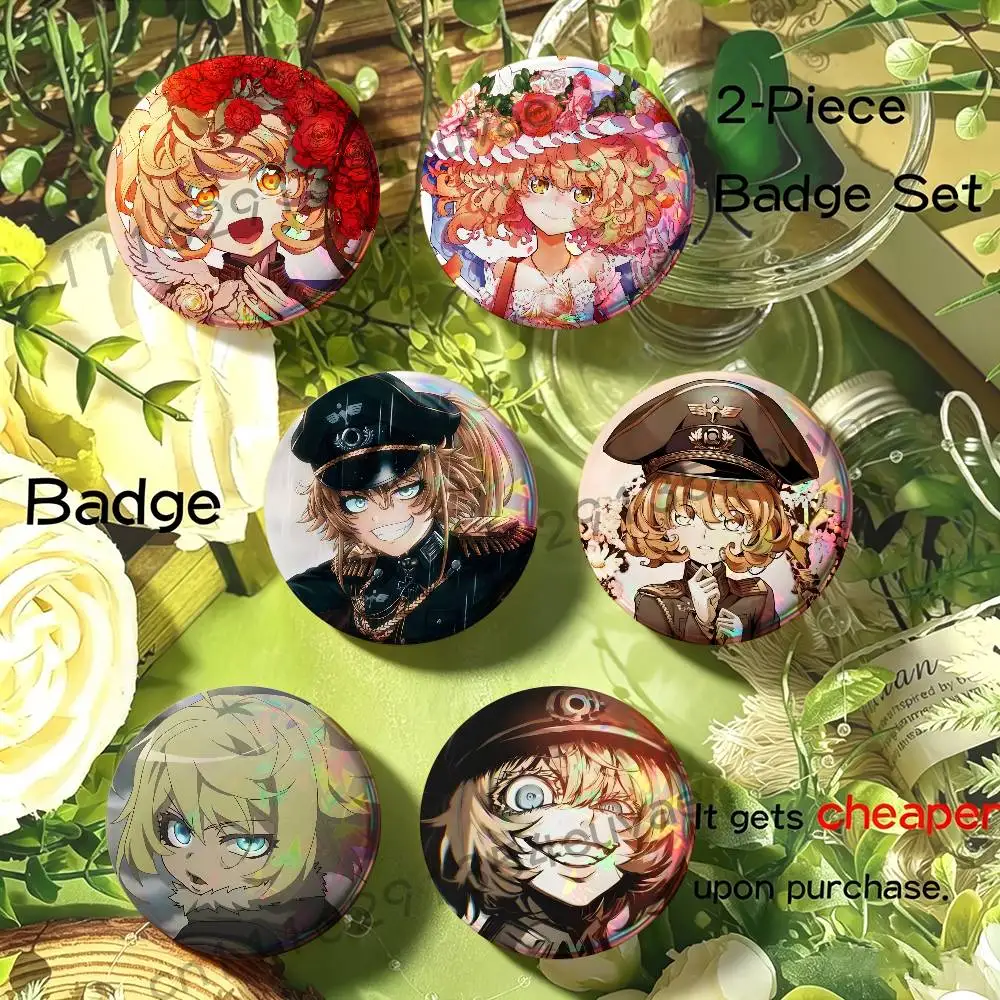 Short hair Tanya Anime Y-Youjo Senki Button Badge 2PC Sets for Bags & Clothes & Accessories Metal Pin Vibrant Collection