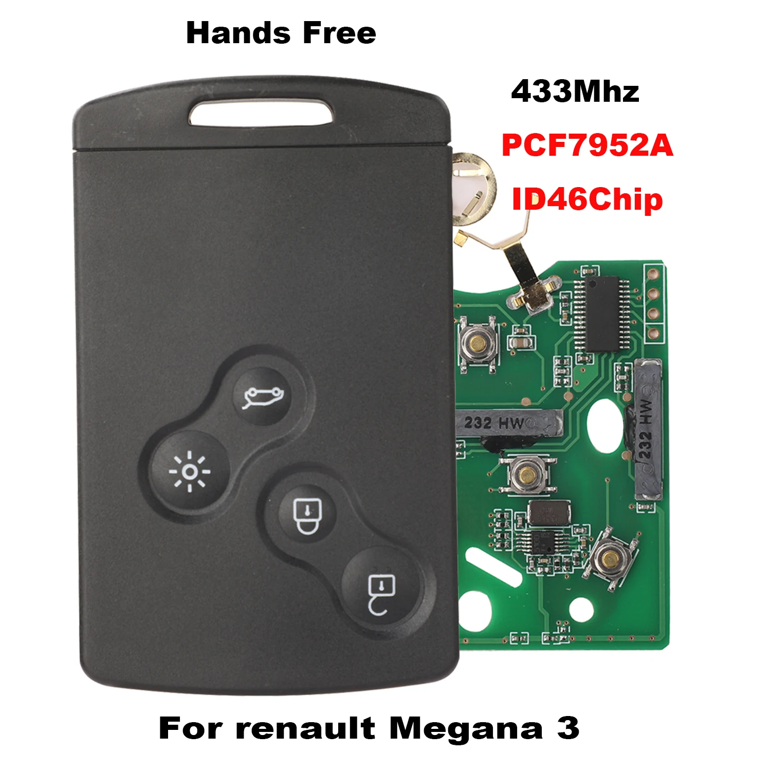 jingyuqin Hands Free Remote Key Smart Card Car Key Fob FSK 433MHZ PCF7952 Chip For Renault Megane Scenic Laguna Koleos Clio