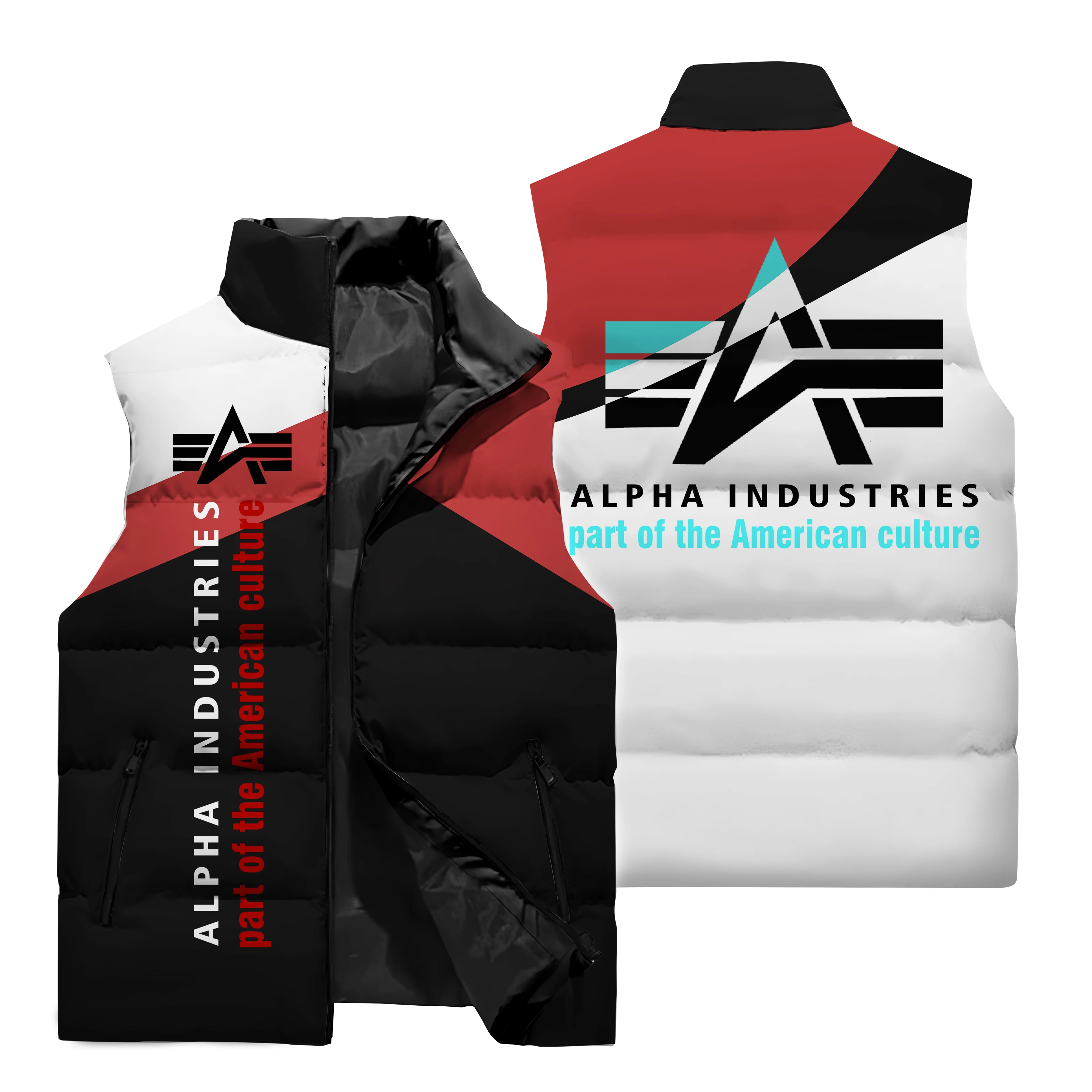 2024 New Outdoor Sports Cotton Vest Alpha Logo 3D Printed Tank Top Men\'s Large Fashion Sleeveless Jacket Cold Warmth M-6XL