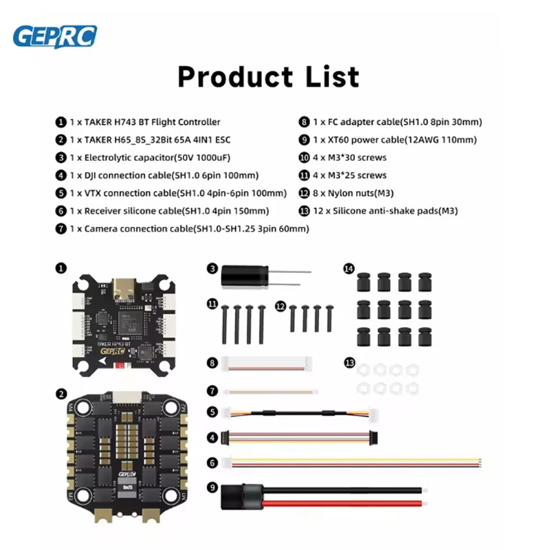 GEPRC TAKER H743 BT 32Bit Stack - H743 BT FC، H65_8S_32Bit 65A 4IN1 ESC، Dual Gyro، MOZ7 V2 #5