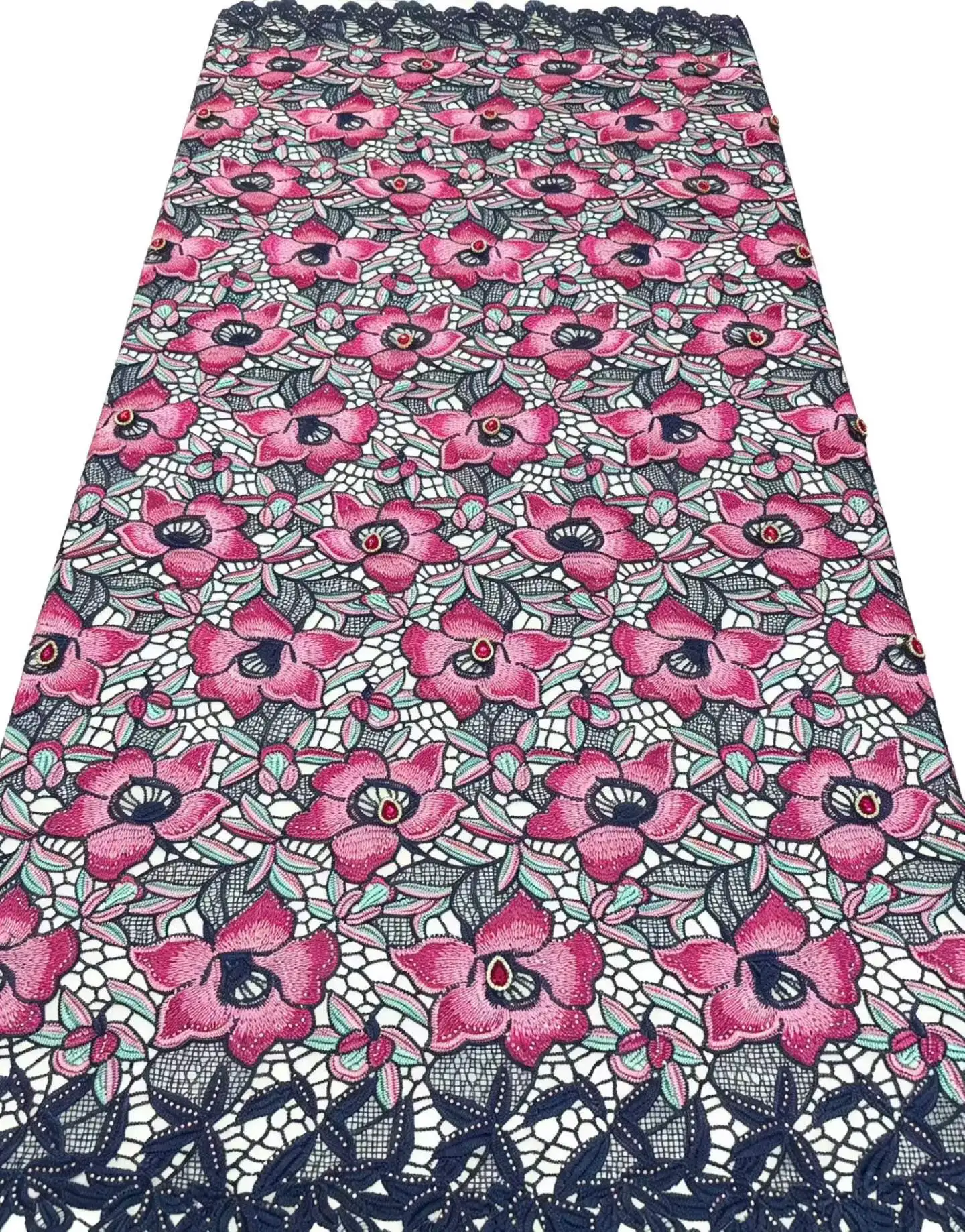 Cotton Embroidered Stone African Guipure Cord Lace Traditional Inspired Garment Women Water Soluble Fabric Occasional Wear 3123
