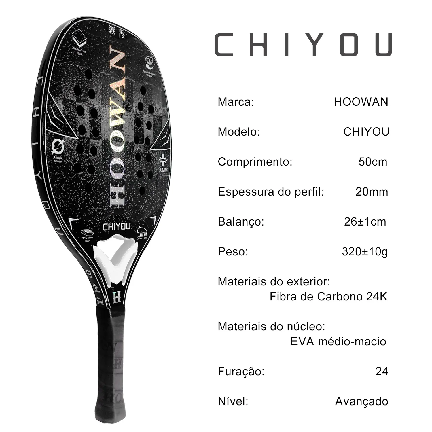 Hoowan Chiyou 24k Beach Tennis schläger Kohle faser mit 20mm Carbon rahmen fein aus balancierte Waffe für fort geschrittene Spieler