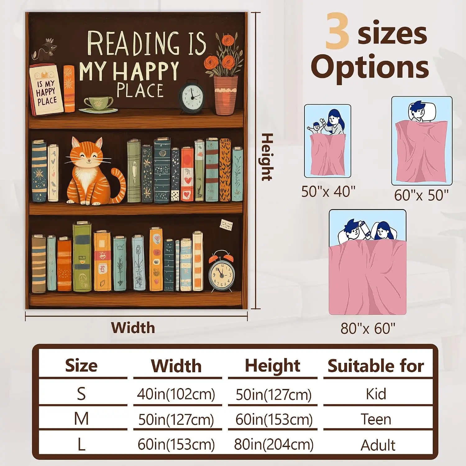 Reading Nook Blanket Cozy Reading Corner Book Lover Throw for Classroom or Couch Decor