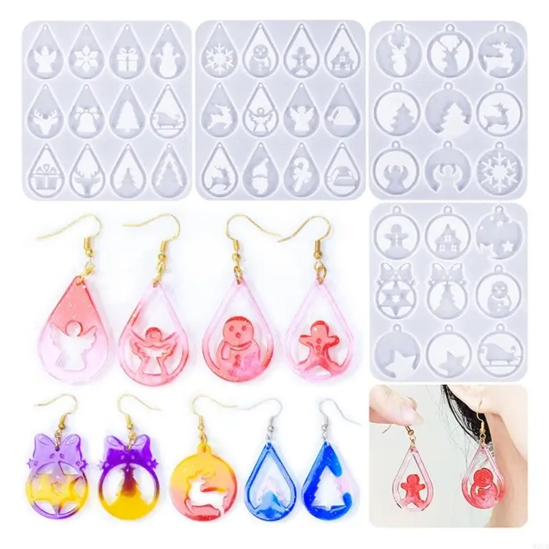 

W0YA 4Pcs Flexible Silicone Mold Christmas Earrings Mould Ear Pendant Mold for Craft Lovers Jewelry Supplies
