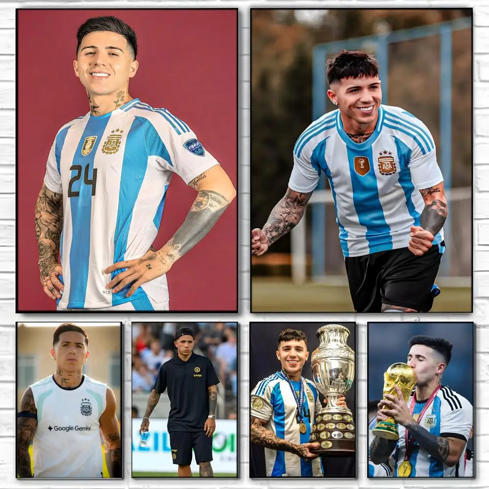 Professional footballer E-Enzo Fernandez Poster  Self-adhesive Art Waterproof Paper Sticker Coffee House Bar Room Wall Decor
