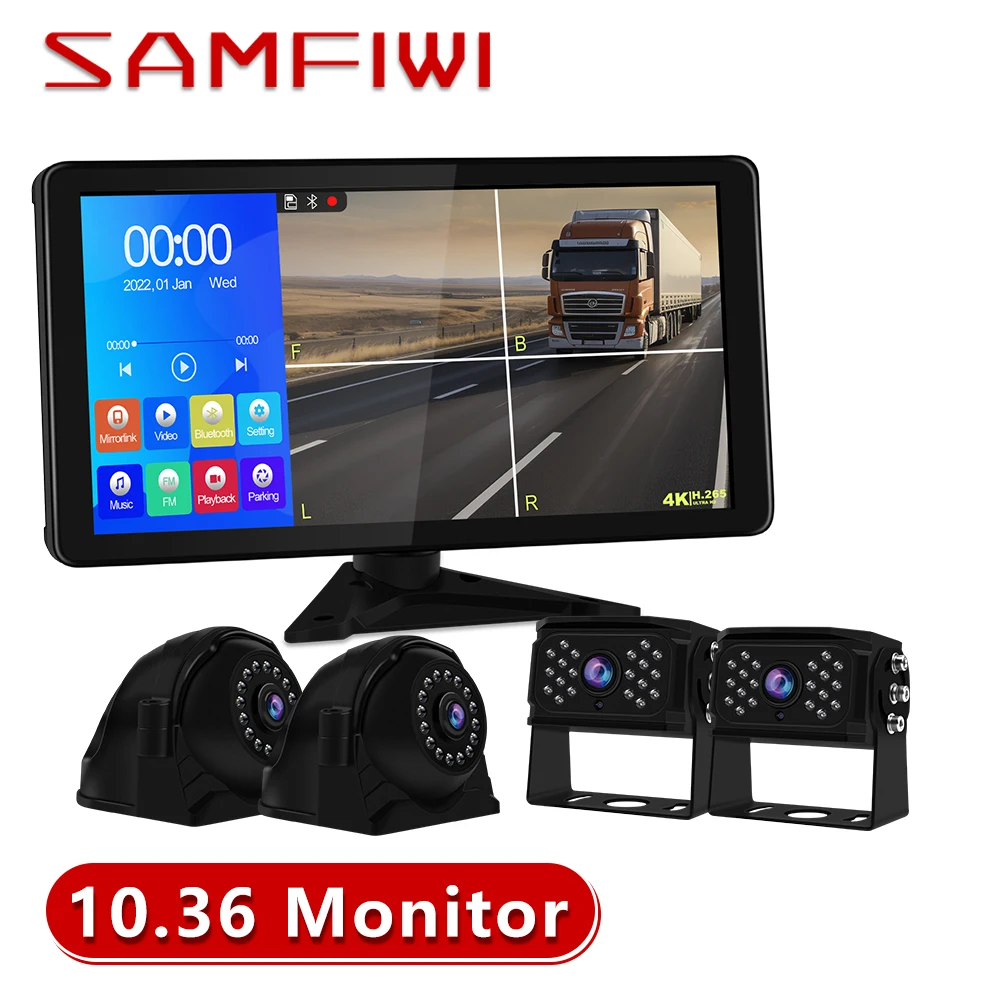 

10.36" AHD 4CH IPS Touch Screen Monitor Recording DVR 1080P Car Rear View Camera Truck Vehicle Support FM Mirrorlink