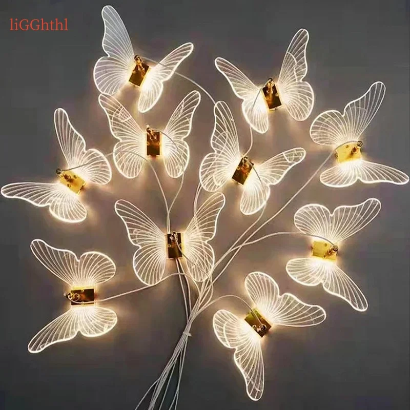 Modern Butterfly Pendant Lamp Landscape Atmosphere Lamps Indoor Butterfly Lights for Home Wedding Decoration LED String Light