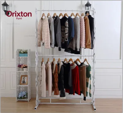 European-style wrought iron garment two-layer display rack, clothing store hanger, wedding dress rack, double-layer hanging