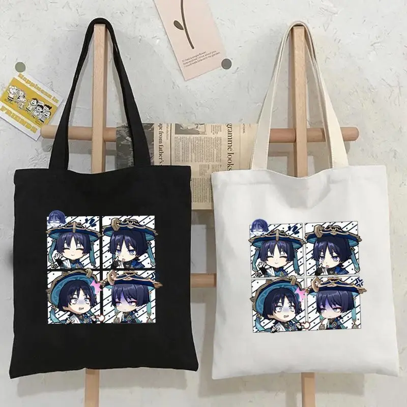 Genshin Impact Canvas Simple Versatile Shoulder Cartoon Tote Bag Wanderer Paimon Klee Hu Tao Diluc Ani