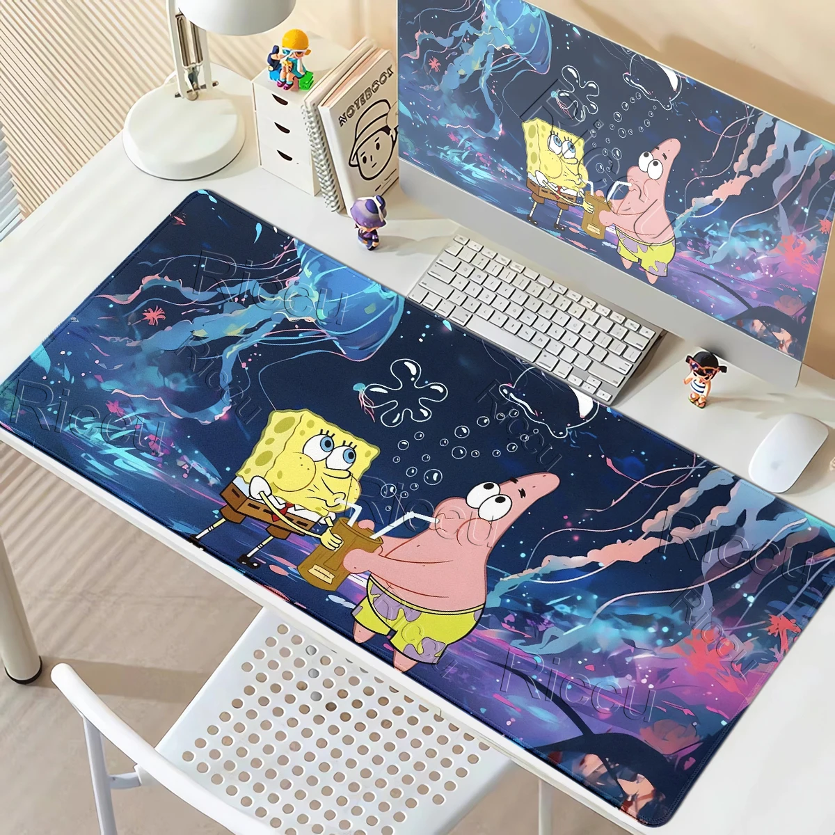 ‌Anime Character SpongeBob SquarePants Teclado Mousepads Kawaii Desk Mat PC Gamer Gaming Accessories Computer Offices Rubber Rug