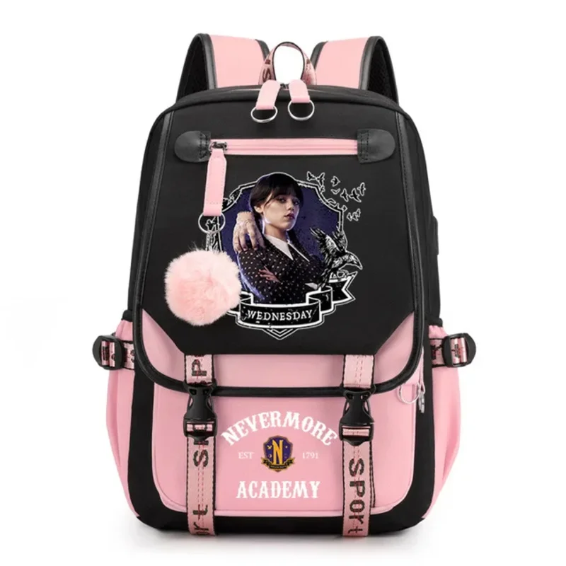 Plush Ball Schoolbag Wednesday Backpack Teenage Girls Addams Wednesday School Bags Fashion Women Bagpack Trend Students Rucksack