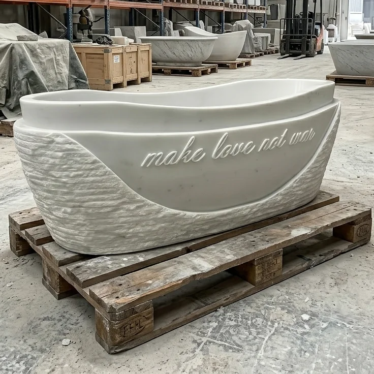 #￥High Class Hand Carved Marble Bathtub Freestanding Round Corner Sculpted Stone Tub for Luxury Hotel Villa Bathroom Project