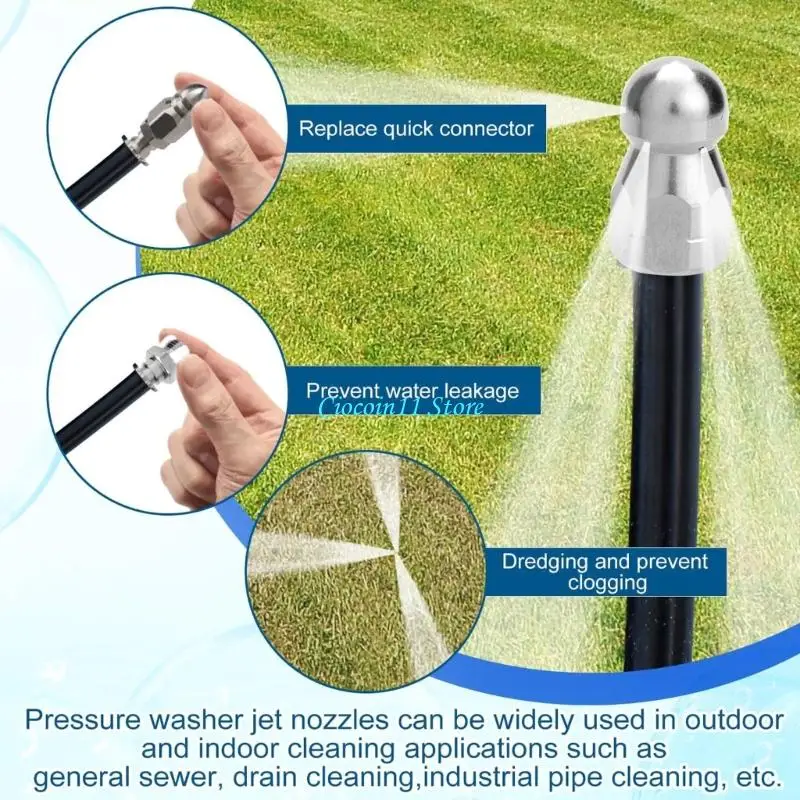 Y1UB Stainless Steel Sewer Jetter Nozzle Set Rotating Head for Drain Cleaning at High Pressure Up to 5000PSI