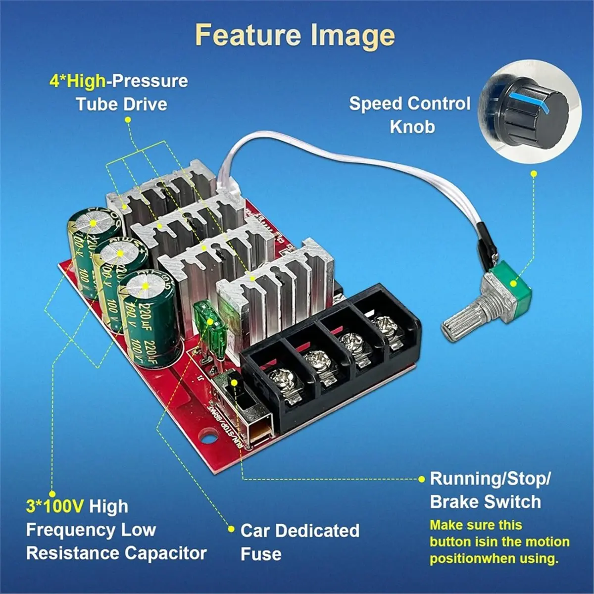 

(ABAB) Контроллер ширинно-импульсного модуляции для управления скоростью двигателя постоянного тока, входное напряжение 7-70В, встроенная защита от перегрузки по току 30А.