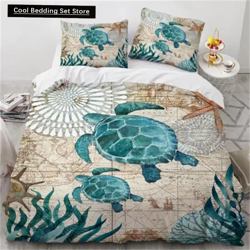 

Hot Turtles Bedding Sets Anime Sea Turtles HD Bedspread for Teens Girls Fashion Twin Single Queen King Full Size Duvet Cover