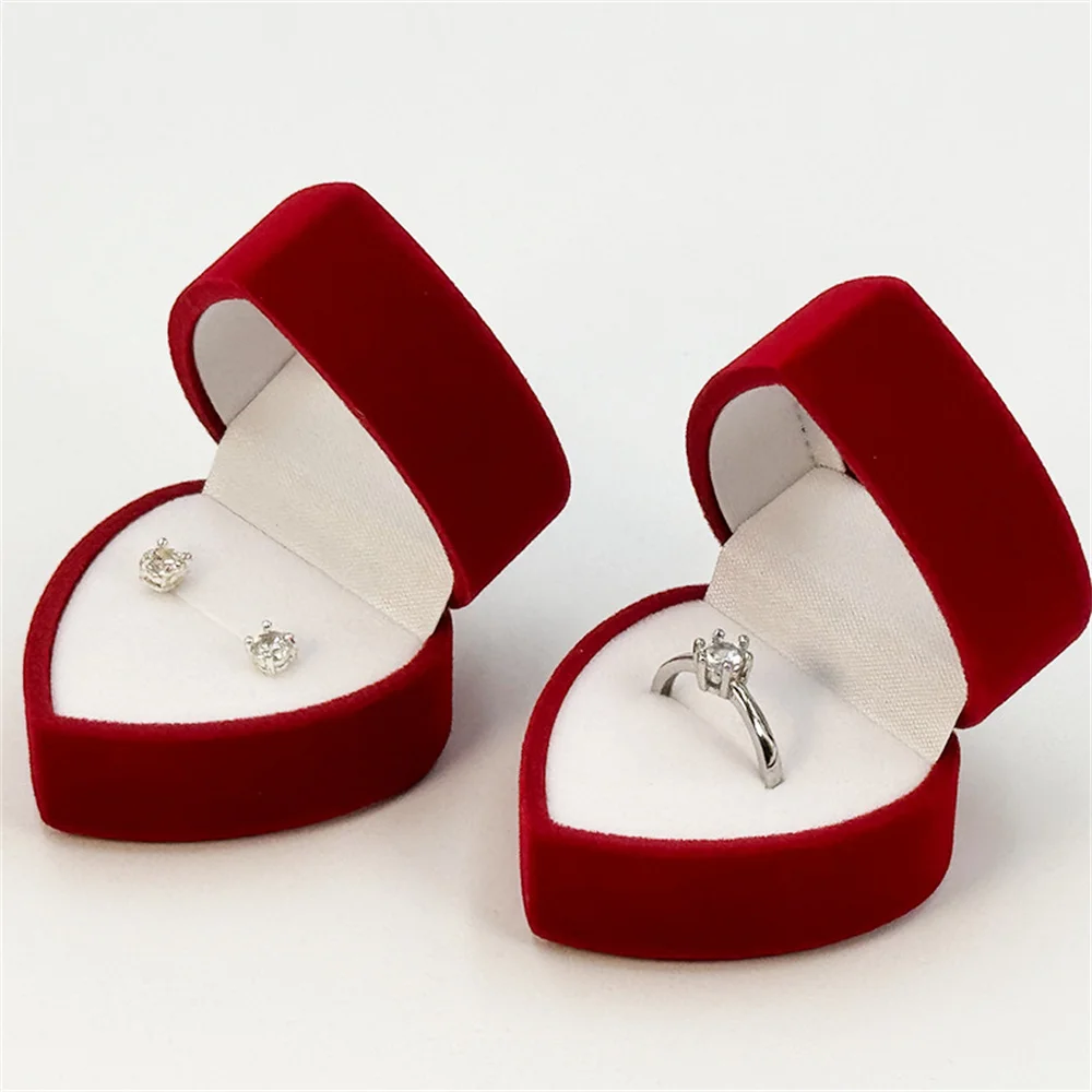 Heart Shape Velvet Ring Box Valentine'S Day Gift Packaging Jewelry Box Proposal Ring Display Box Jewelry Organizer Holder