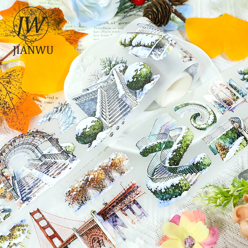 

JIANWU 70mm*200cm Vintage Snow Tree Ladder Landscape Material Collage Scrapbooking PET Tape Creative DIY Journal Stationery