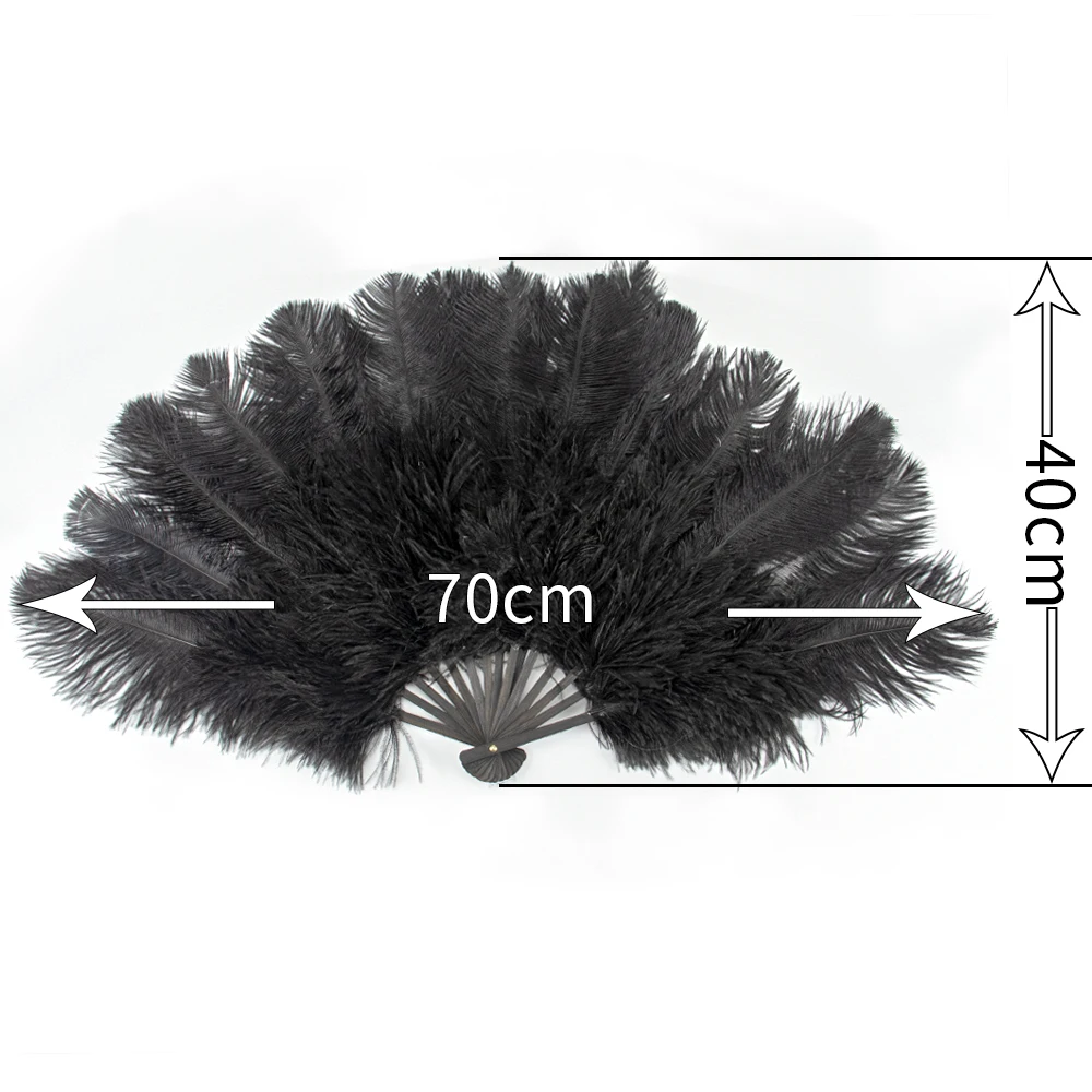 15Bone Hand Feather Fan Ostrich Plumas for Dancer Show Stage Performances Decor Folding Crafts Fan with Ostrich Feather 70cm