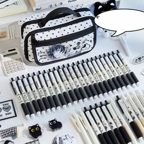 Imagen 2 del producto Estuche de lápices transparente con estampado de puntos, bolsa de gran capacidad estilo Ins informal japonés para cosméticos escolares, organizador de papelería portátil