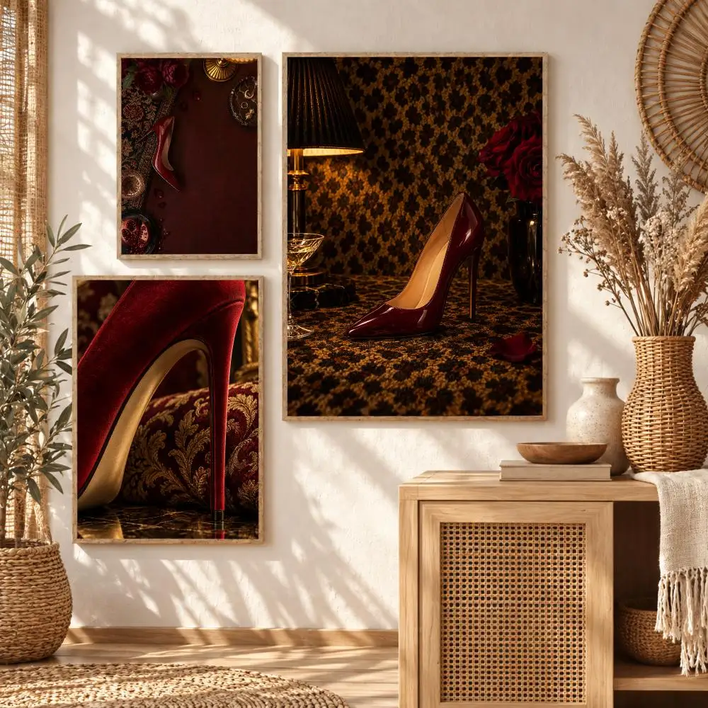 Glamorous Red Stiletto Poster Art Wall Stickers & Self-Adhesive Decals for Home, Bedroom & Living Room