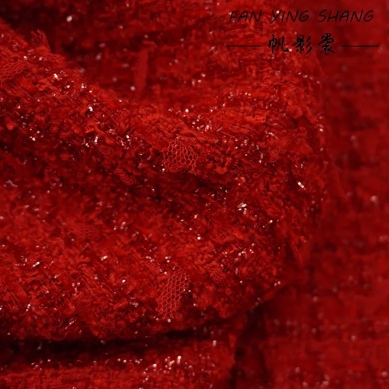 

Pretty Red Butterfly Gauze Bright Wool Tweed Fabric For Coat Diy