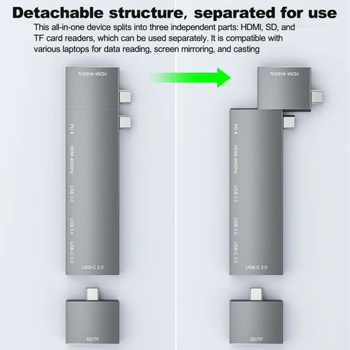 Imagen 2 del producto Tebe USB C Hub adaptador para Macbook Air/Pro M1 M2 M3 Dell Acer desmontable 8 en 2 USB-C a 4K 60HZ HDMI-adaptador Multi USB 3,0 Hub