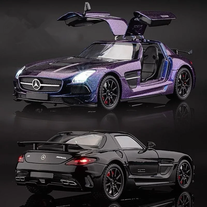 

1:24 SLS, модель спортивного автомобиля из сплава, литая под давлением металлическая гусеничная гоночная машина, модель автомобиля, имитация звука и света, коллекция детских игрушек в подарок