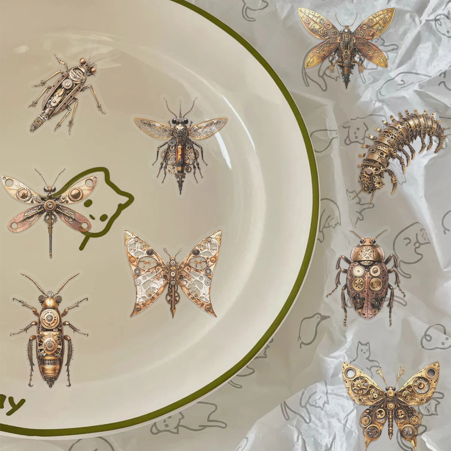 50pcs Steampunk Style Insect Transparent PET Decorative Mobile Phone Water Cup Skateboard Laptop Waterproof Stickers Kids Toy