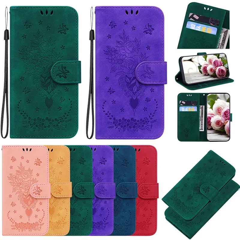 Butterfly Rose Pattern Case For Asus Zenfone 9 ZS620KL ZE620kl Card Slot Back Cover