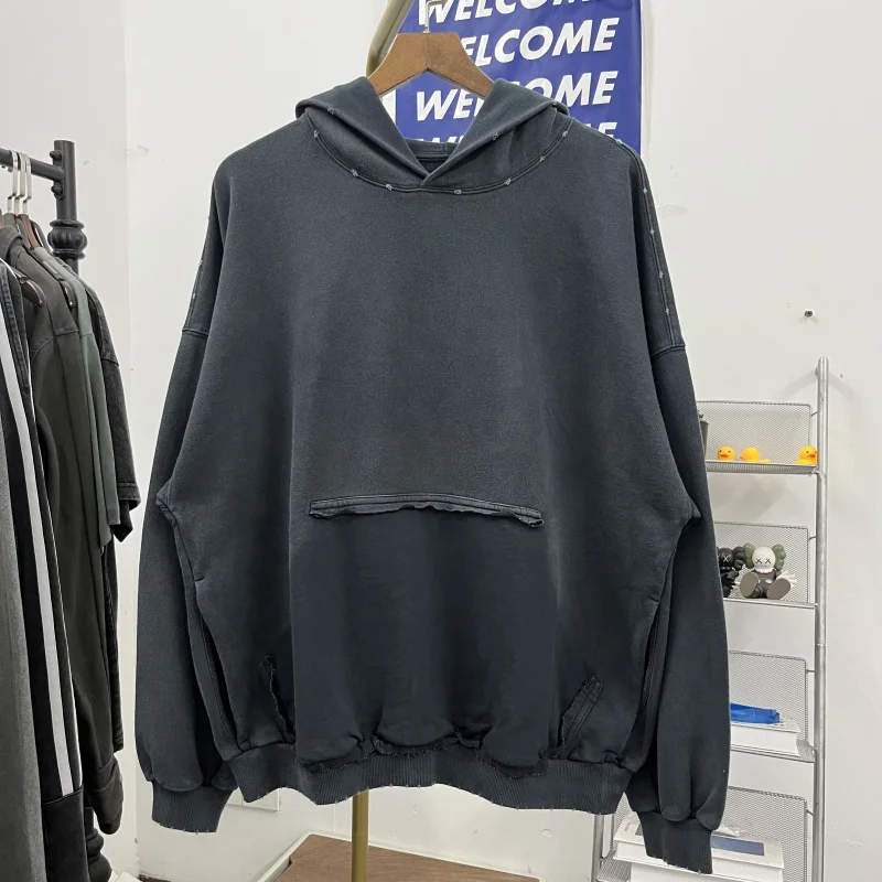 

Trendy Brand Hoodie Sweatirt Casual Worn-look Loose Women's Sle Reverse ket Design for Couples Autumn Winter New Arrival