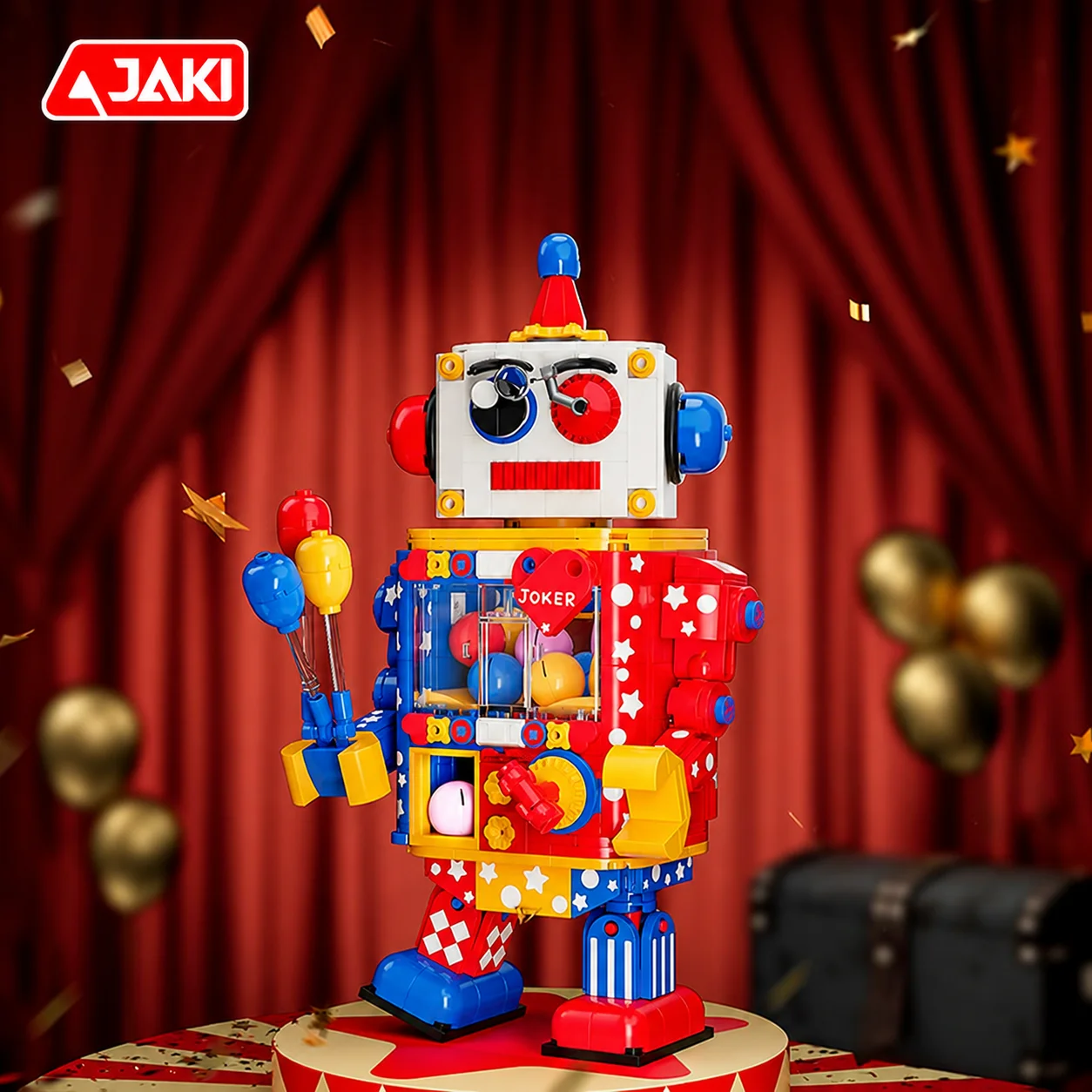 JAKI Carnival Clown Capsule Vending Machine Building Blocks Set Interactive Dispenser Brick Model Desktop Decor Gift for Kids