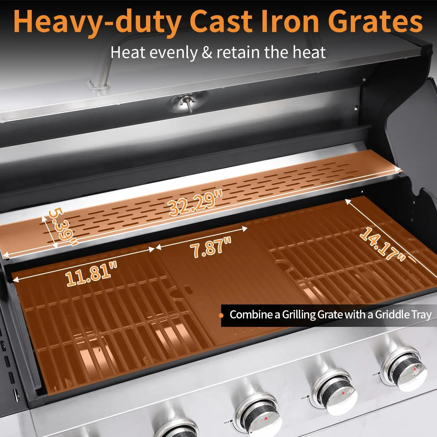 6 Burner Propane Gas Grill with Side Burner, Cast Iron Grates & Griddle Combo, Large Cabinet BBQ with Warming Rack for Backyard