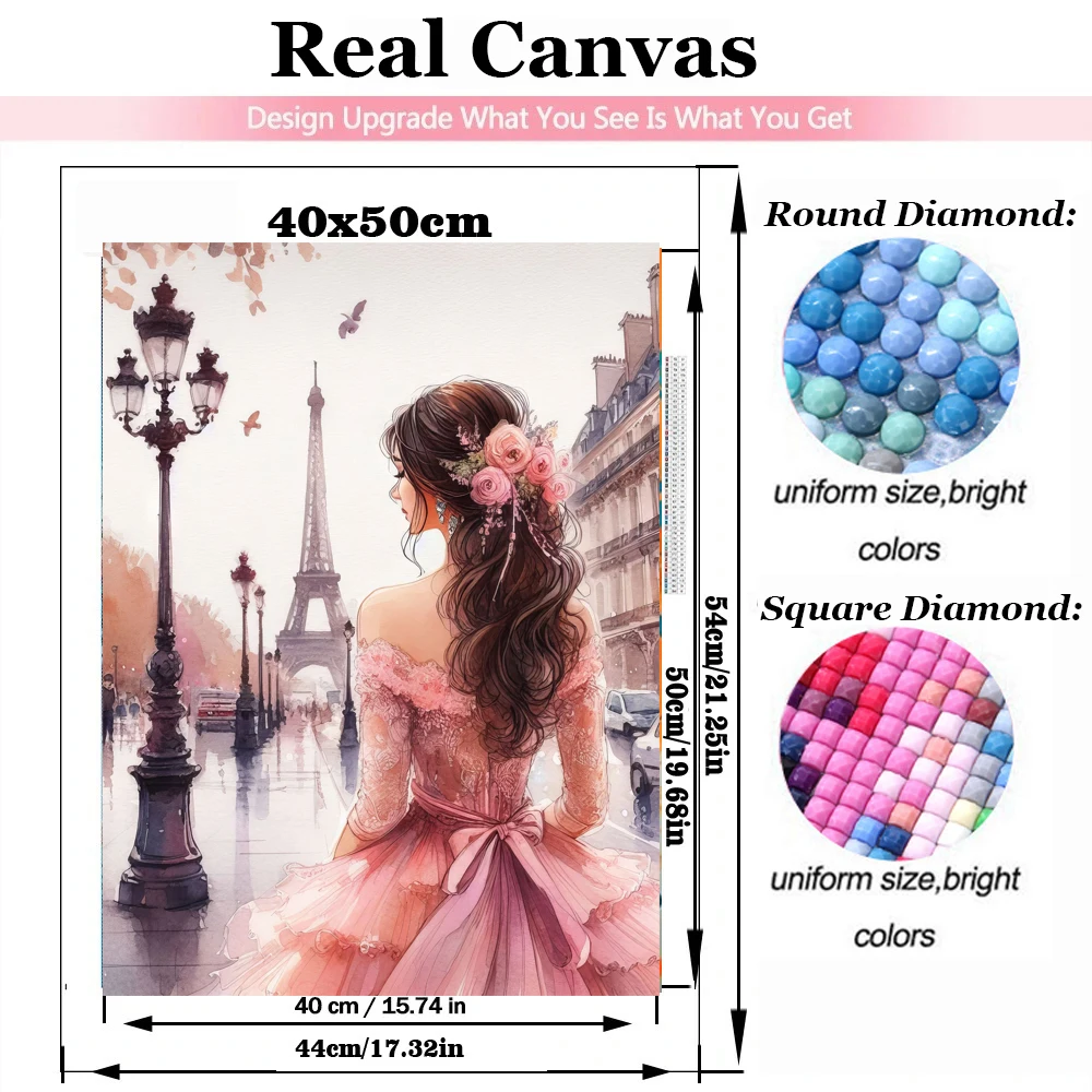 European Tower Landscape Diamond Painting,Full Diamond Mosaic New 2024 Beautiful Girl Back Cross Stitch Kits Diamond Embroidery