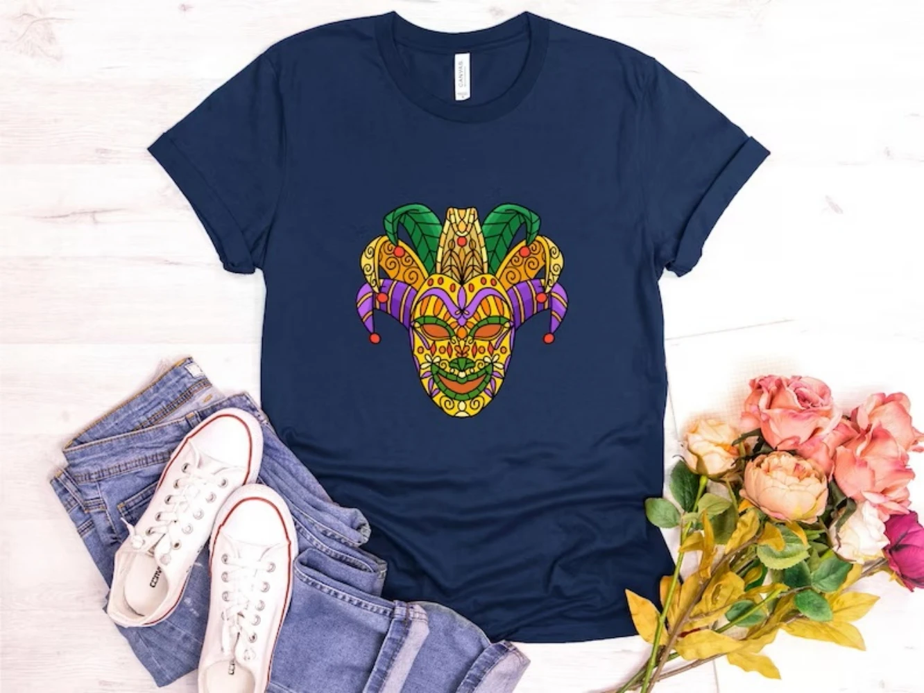 New Orleans Tee Mardi Gras Attire Jester Mask TShirt Cute Funny Mardi Gras Carnival Party Lover Shirt Louisiana Fat Tuesday Gift