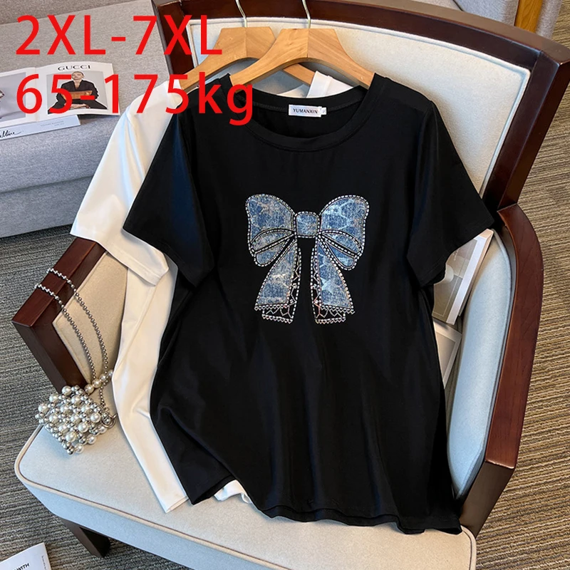 New Fat Big Size Women Clothing Show Slim Casual Loose Medium Length Round Neck Short Sleeve T-shirt Women 100/150/175kg 6XL 7XL